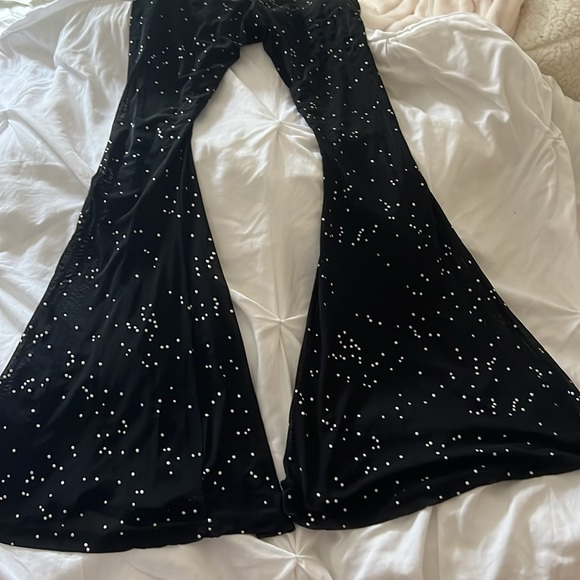 Black sheer flare rave pants with jewels, tight waistband - Picture 2 of 4